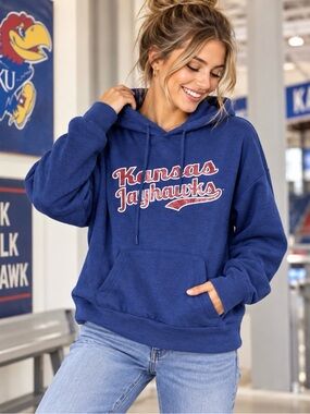 Kansas‎ Jayhawks Hoodie Long Sleeveless Kangaroo Pockets Sz L Blue by Colosseum